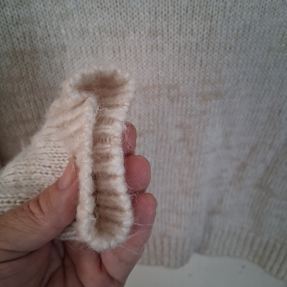 Cloud Chaser Beige Mock Turtleneck Sweater with Pink and Yellow Embroidery - Picture 6 of 15